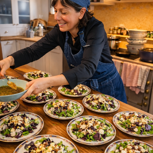 Cuisine et table conviviale du Chalet Terejo pour les groupes en stage