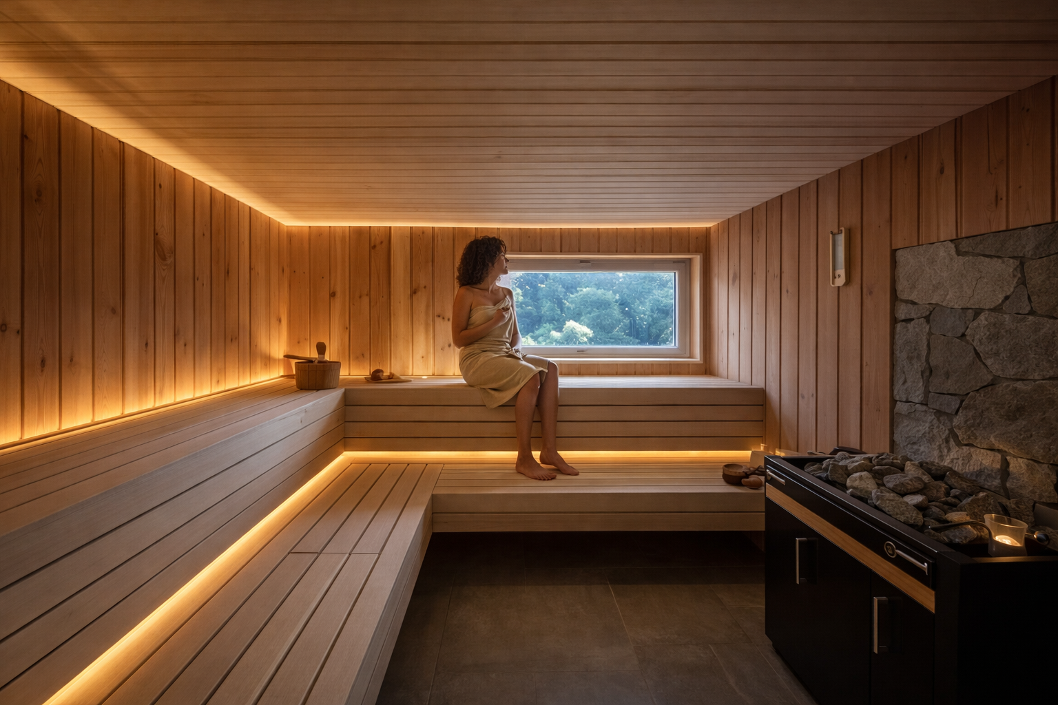 Grand sauna en bois du Chalet Terejo dans les Hautes-Vosges