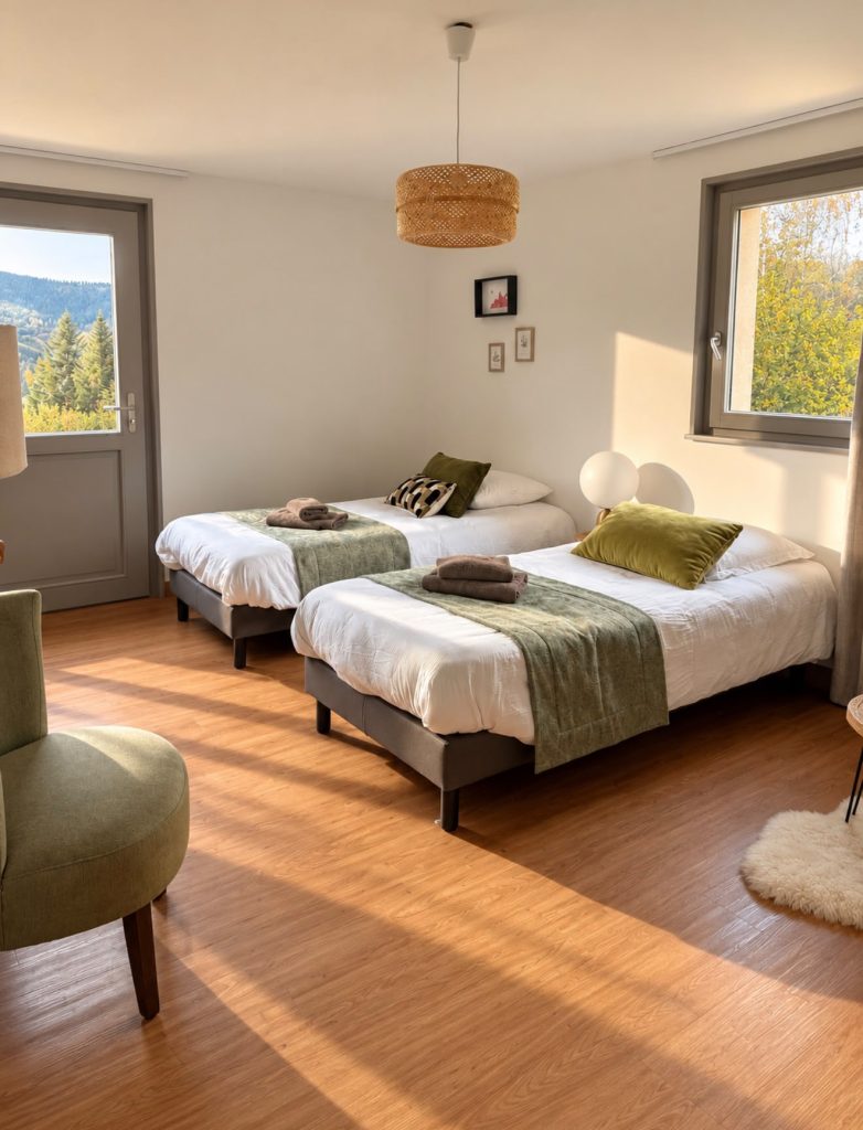 Chambre Camomille préparée en lits de 90 cm