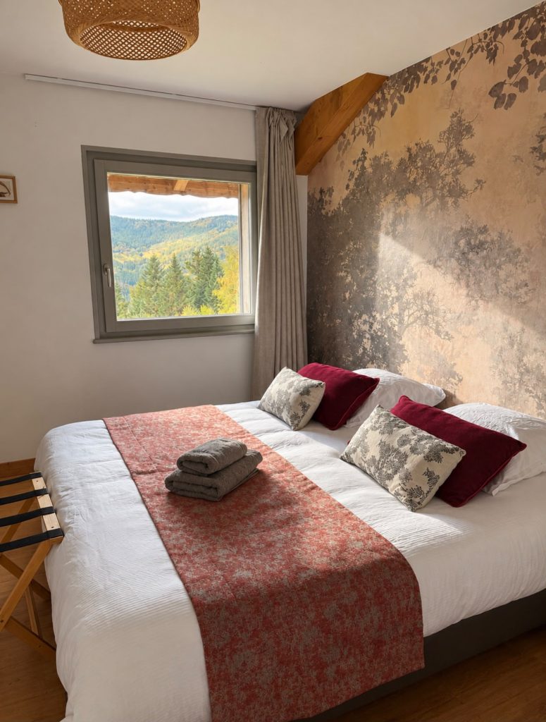 Fenêtre avec vue sur les sommets vosgiens, chambre Rosa